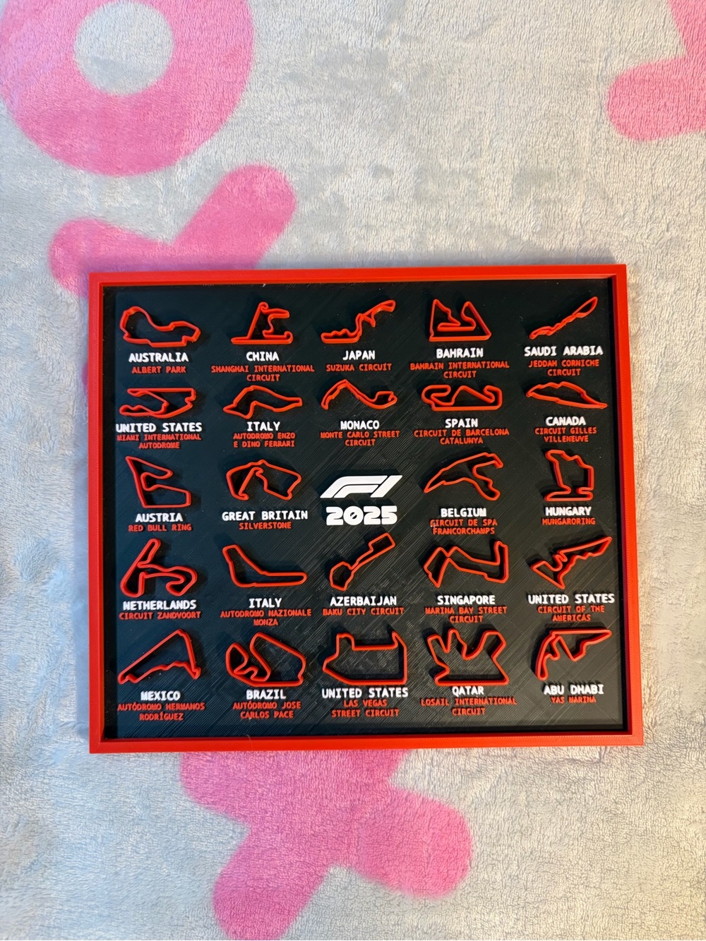 F1 2025 Circuits Decorative Track Art - Black, White Red Design